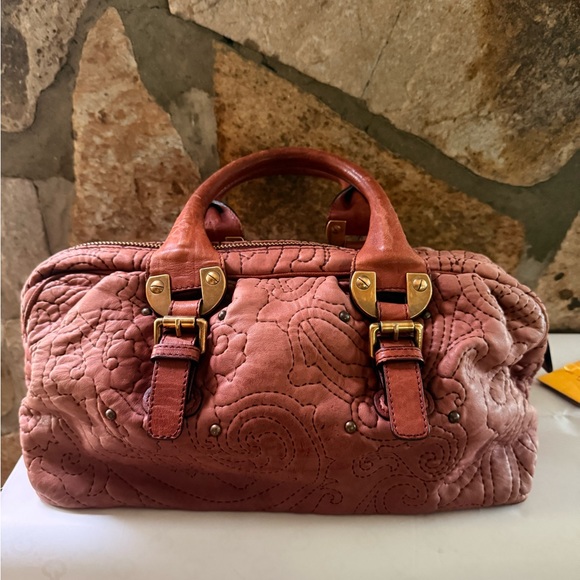 Etro Coral and Tan Embroidered Satchel - Picture 14 of 14